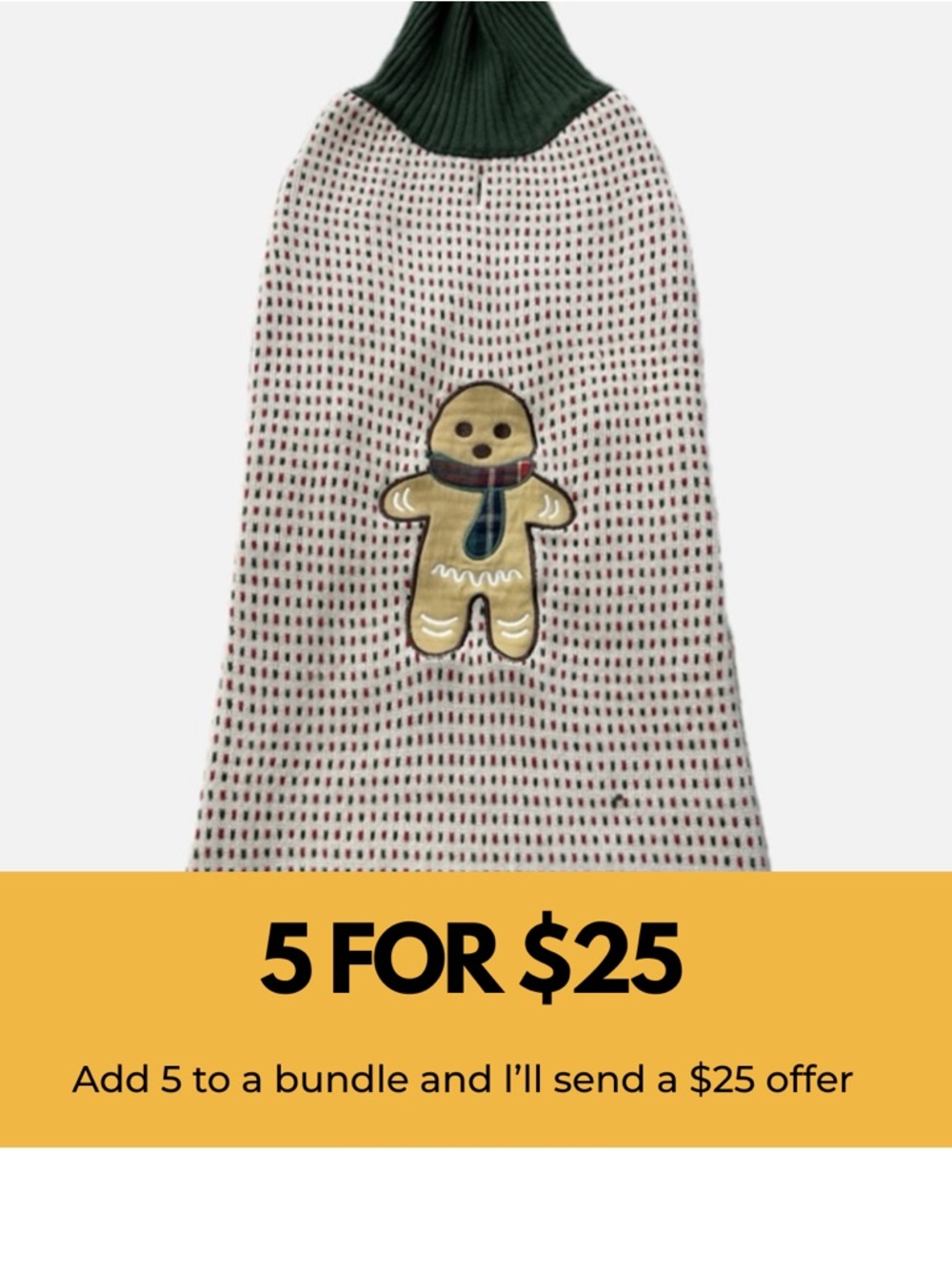 Green and Cream Dog Sweater with Gingerbread Design